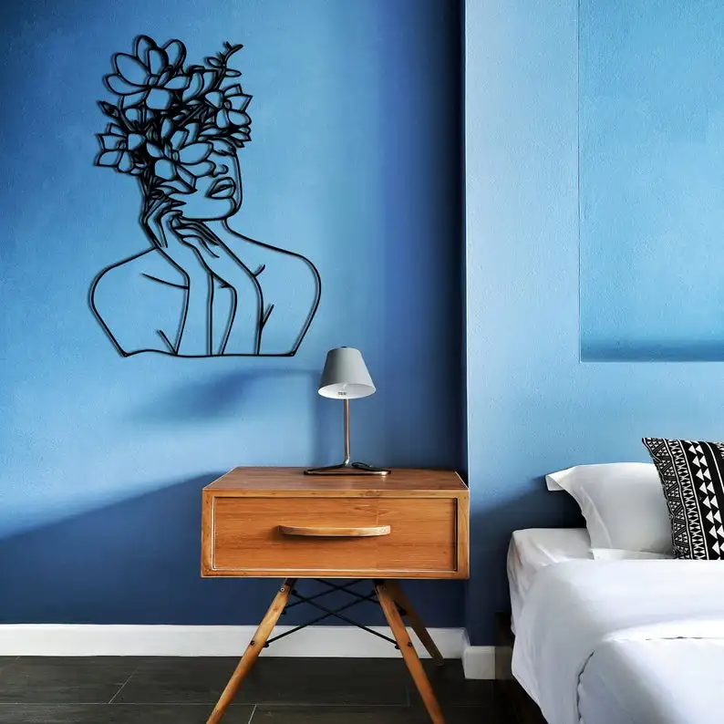 Arte de pared de l&iacute;nea, arte de pared de Metal de cara abstracta, arte minimalista, decoraci&oacute;n de pared de Metal geom&eacute;trico, decoraci&oacute;n de interiores, pared geom&eacute;trica Han-5
