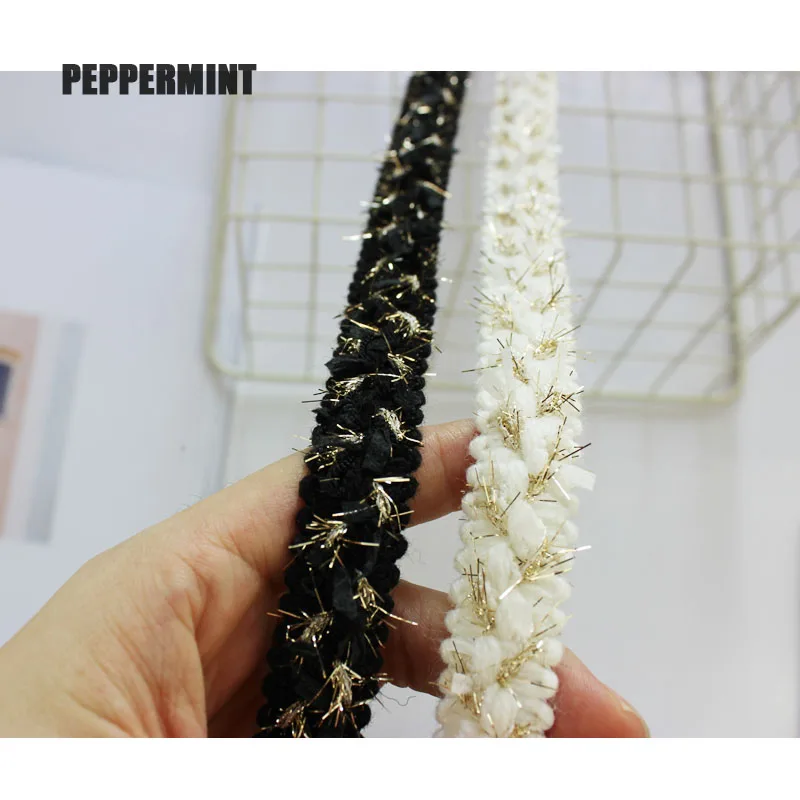 1 ярд черно белая твидовая тесьма кружевная золотая смешанная веревка