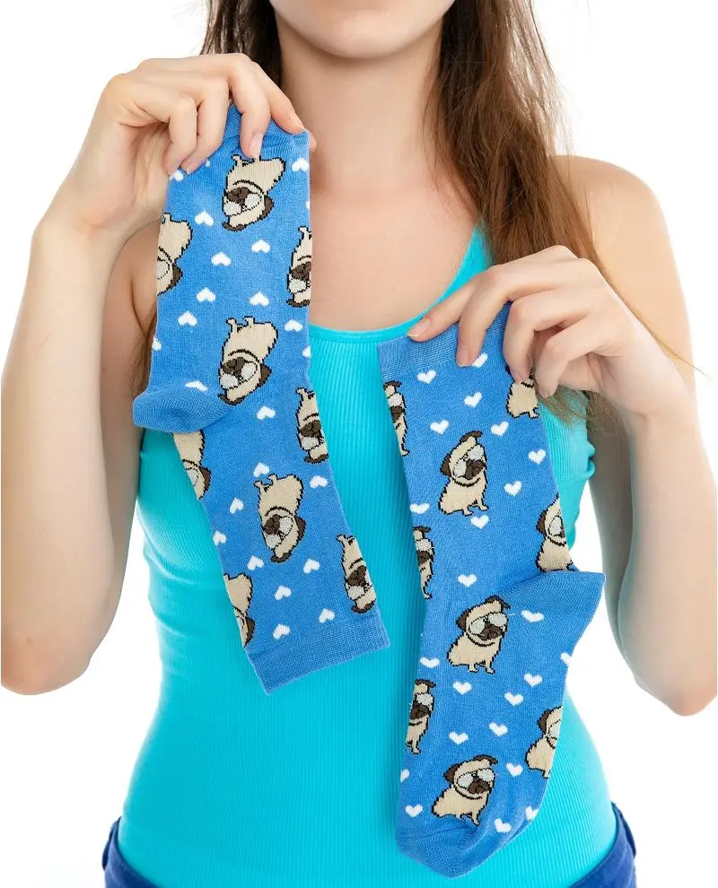 Серебристые очки носки с Мопсом белое сердце | Женская одежда