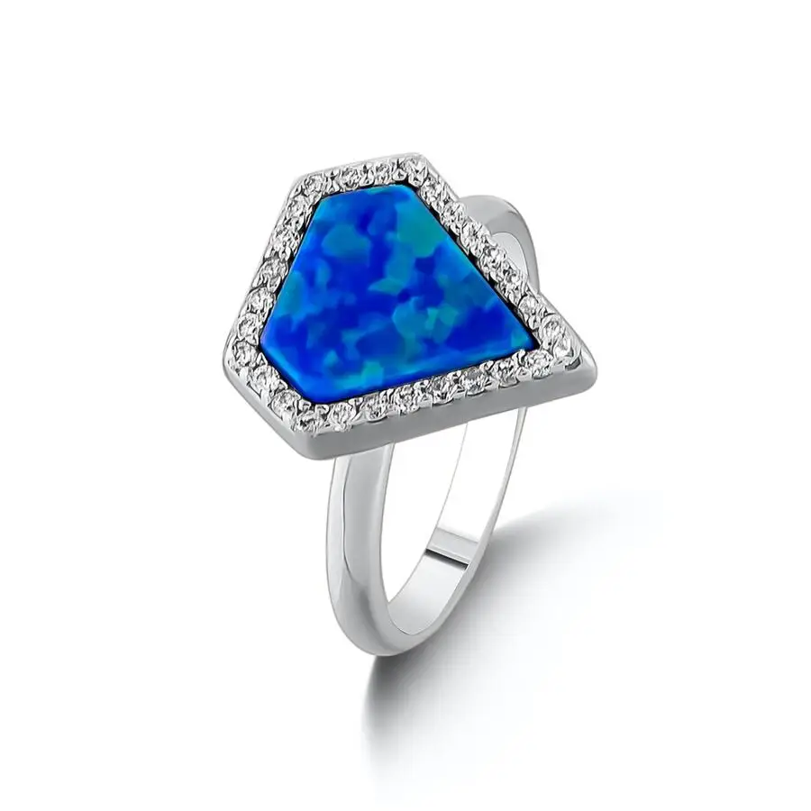 

Women Handmade Ring With Clover Model Wedding Engagement Valentine Ring Blue Stone Women Ring Solid 925 Sterling Silver