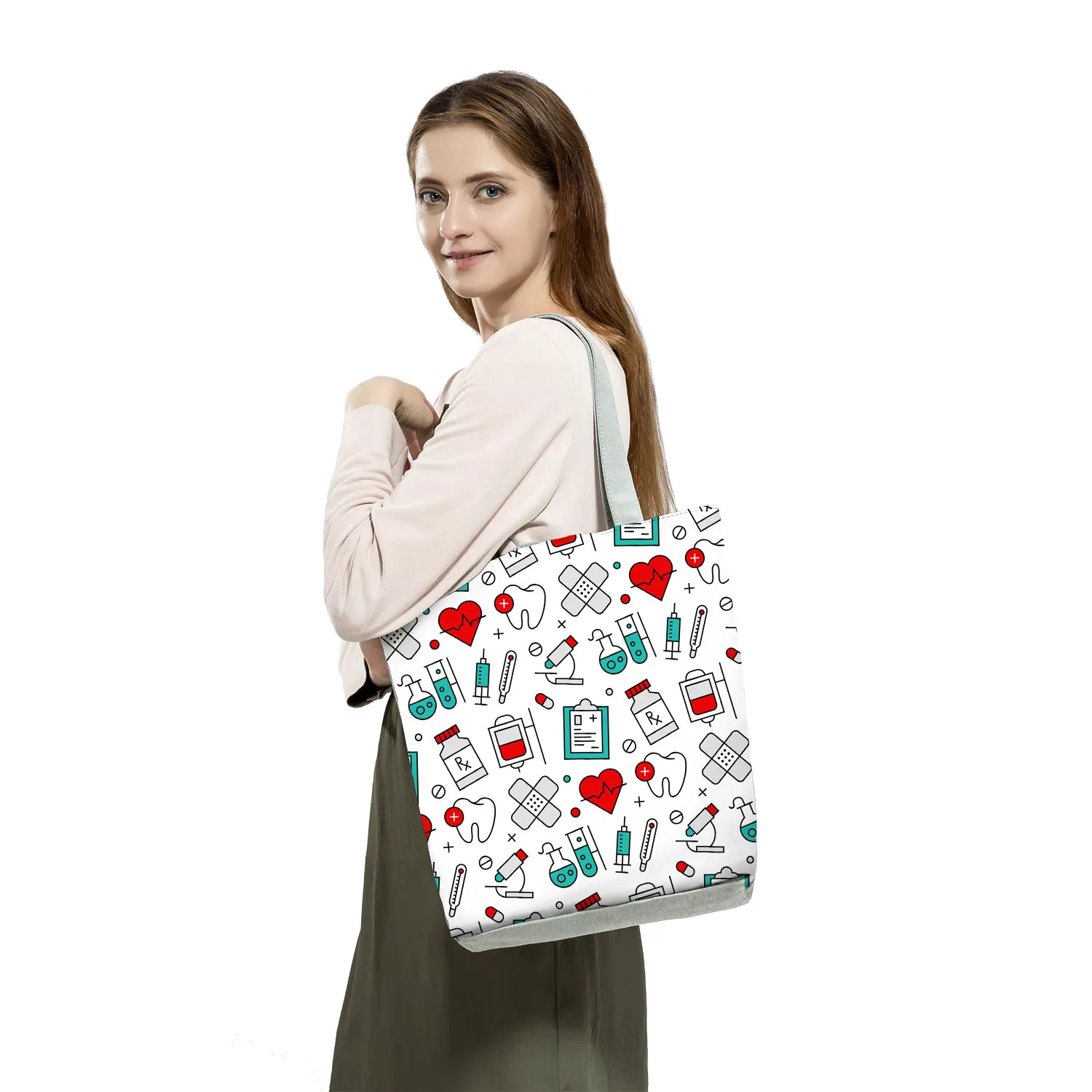 Fashion Nurse Pattern Shoulder Bags Medical Box Print Handbags for Women All-Match Portable Shopping Bag High Capacity Beach Bag