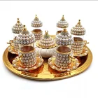 Турецкий чайный сервиз, Набор чашек на арабском языке, Аутентичные чайные наборы, арабский чайный набор из 6 кофейных чашек, набор для эспрессо, медный чайный сервиз, чайный стакан