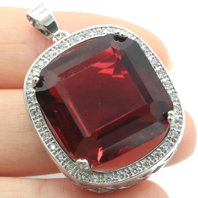 

40x27mm Deluxe Big Gemstone 22mm Rhodolite Garnet Blue Aquamarine Women Silver Pendant Women Dating Jewelry