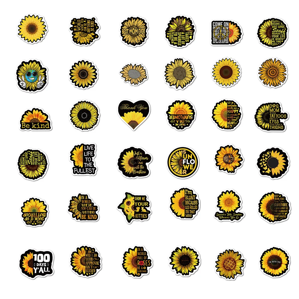 100pcs Sunflower Stickers Yellow Waterproof Vinyl Decal Stationery Laptop Skateboard Guitar Bottle Decoration for Teen Girl Gift | Дом и сад