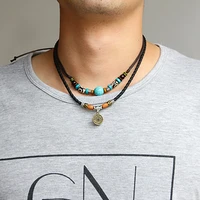 fashion adjusted bohemian turquoise pendant necklace for women charming bead jewelry natural stone tassel yoga necklaces