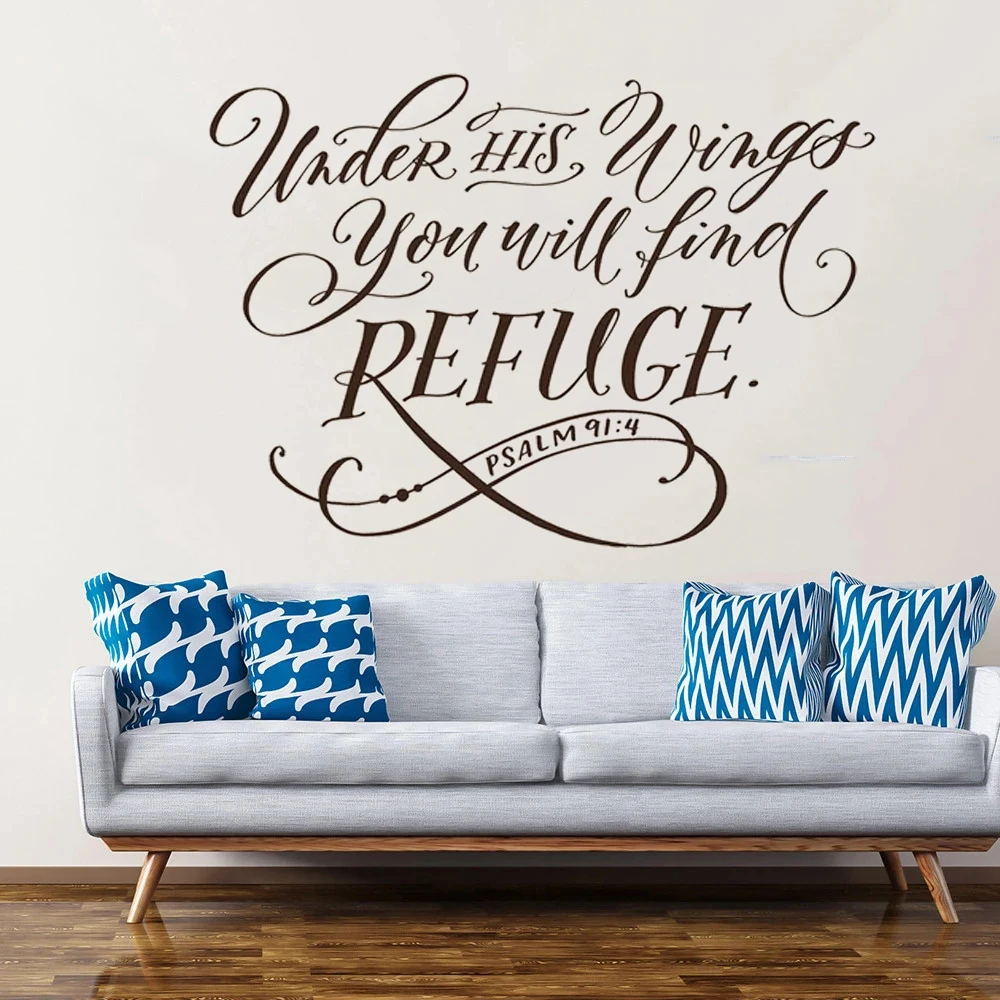 

Christian Wall Stickers Under His Wings You Will Find Refuge Quotes Decals Removable Vinyl Mural For Bedroom Decor Poster HJ0858