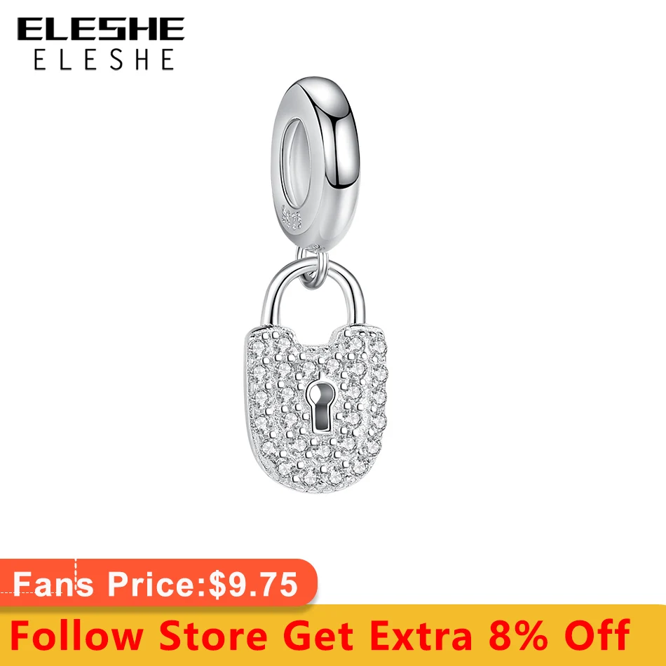 

ELESHE Fashion Zircon Lock Dangle Charms 925 Sterling Silver Beads Fit Original Bracelet Bangle DIY for Jewelry Making