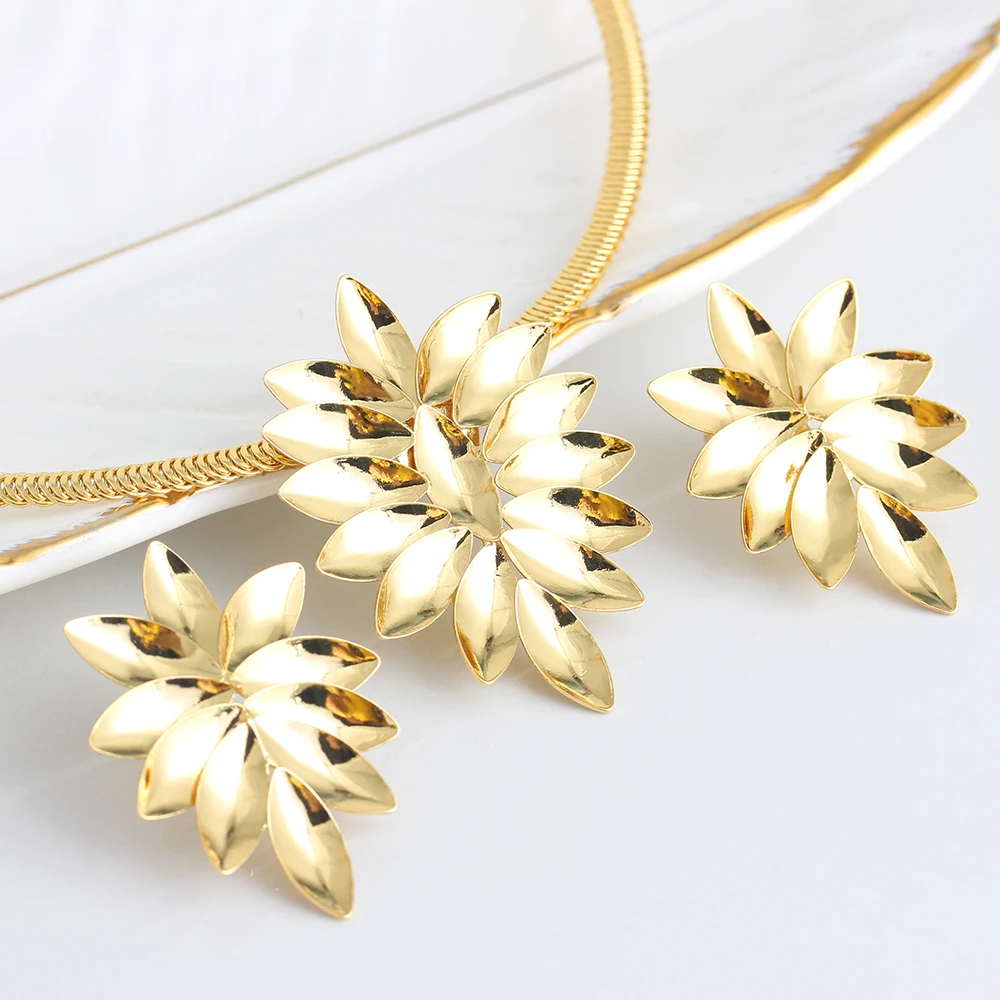 

Fashion Copper African Jewelry Sets For Women New Design Earrings Necklace High Quality Geometric Wedding Party Gifts