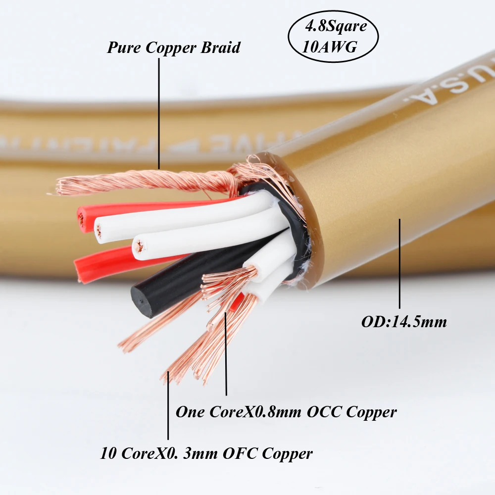 Пара медных кабелей для динамиков Hexlink Gold Five 5-C OCC HiFi высококачественный медный
