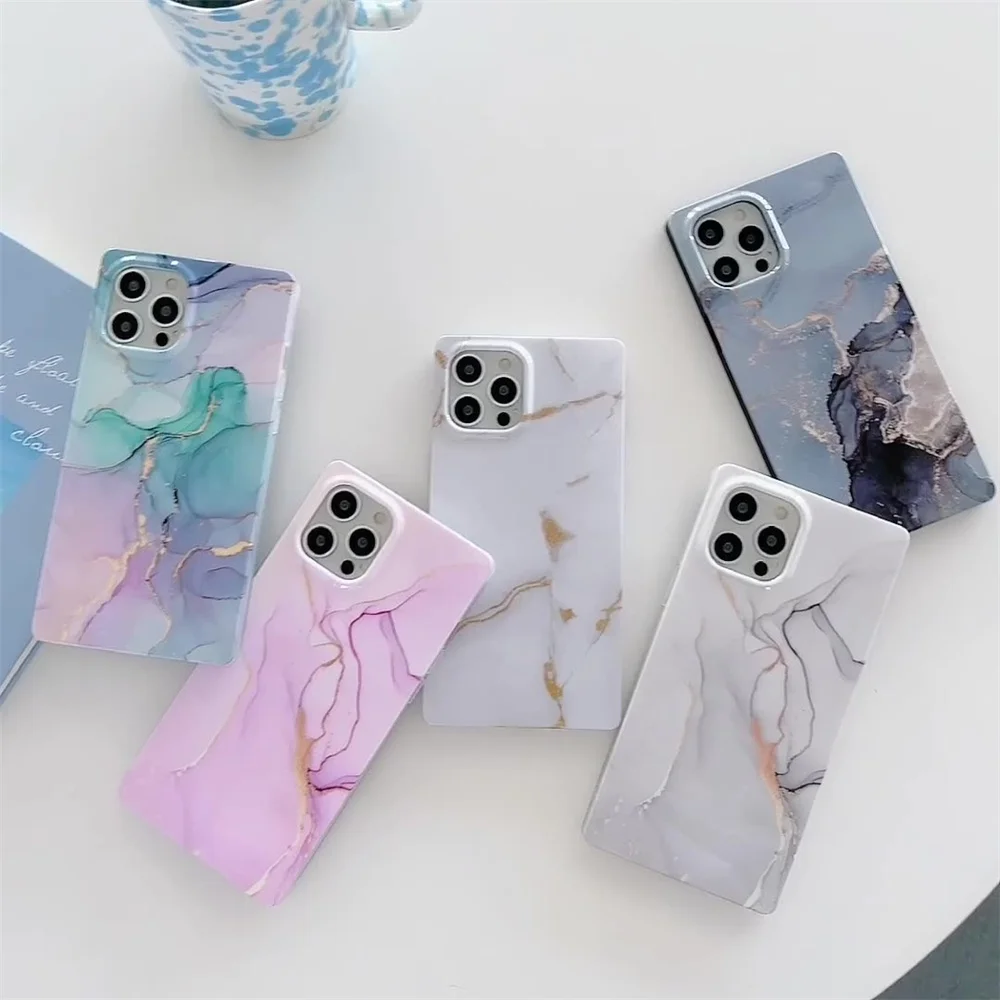 

Square marble Phone case for iPhone 12 13 7 8 plus luxury retro sty lematte cover for iPhone 11 pro Max X XS Max Silicone Case