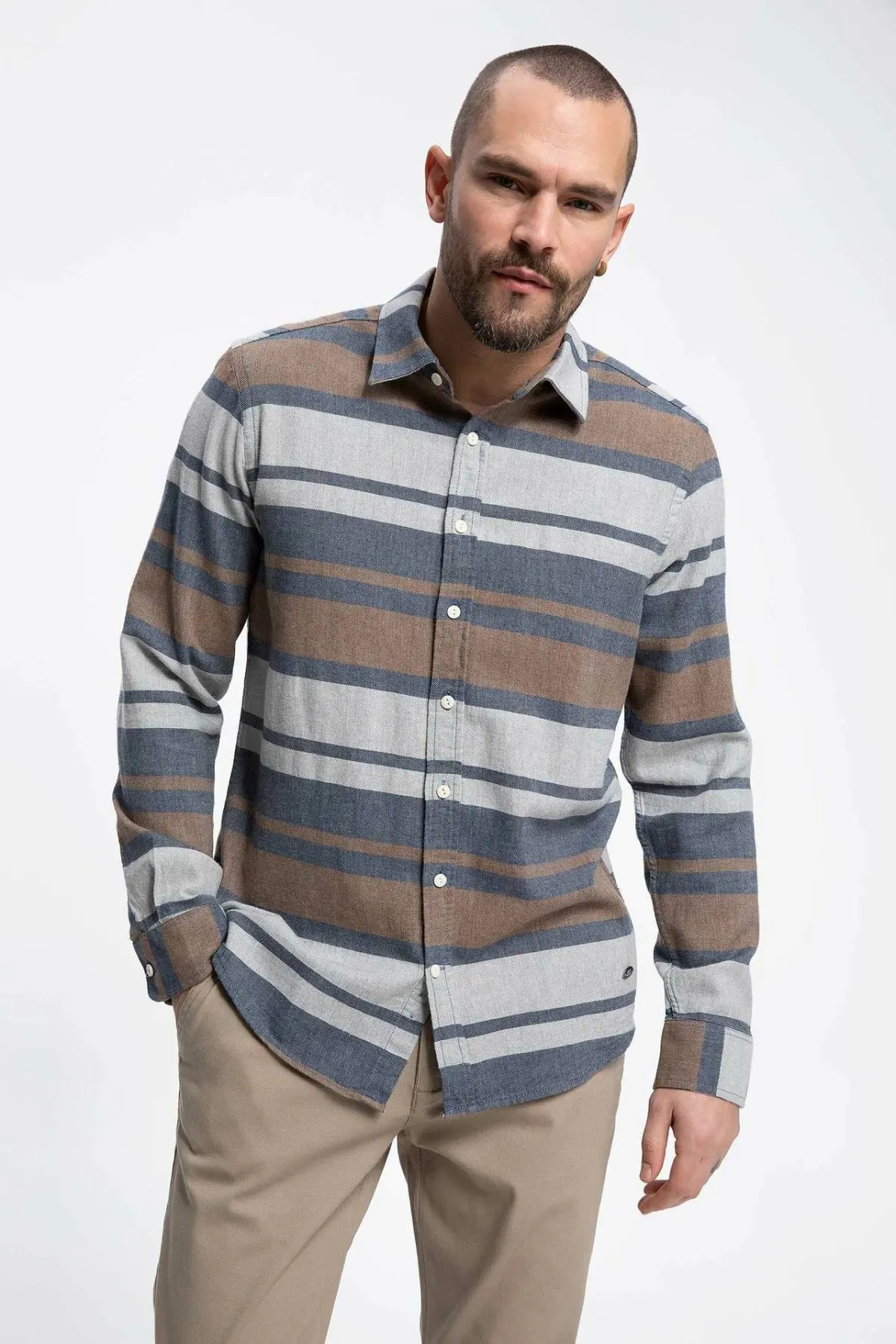 Дефакто модная мужская рубашка с отворотом и длинным рукавом повседневная