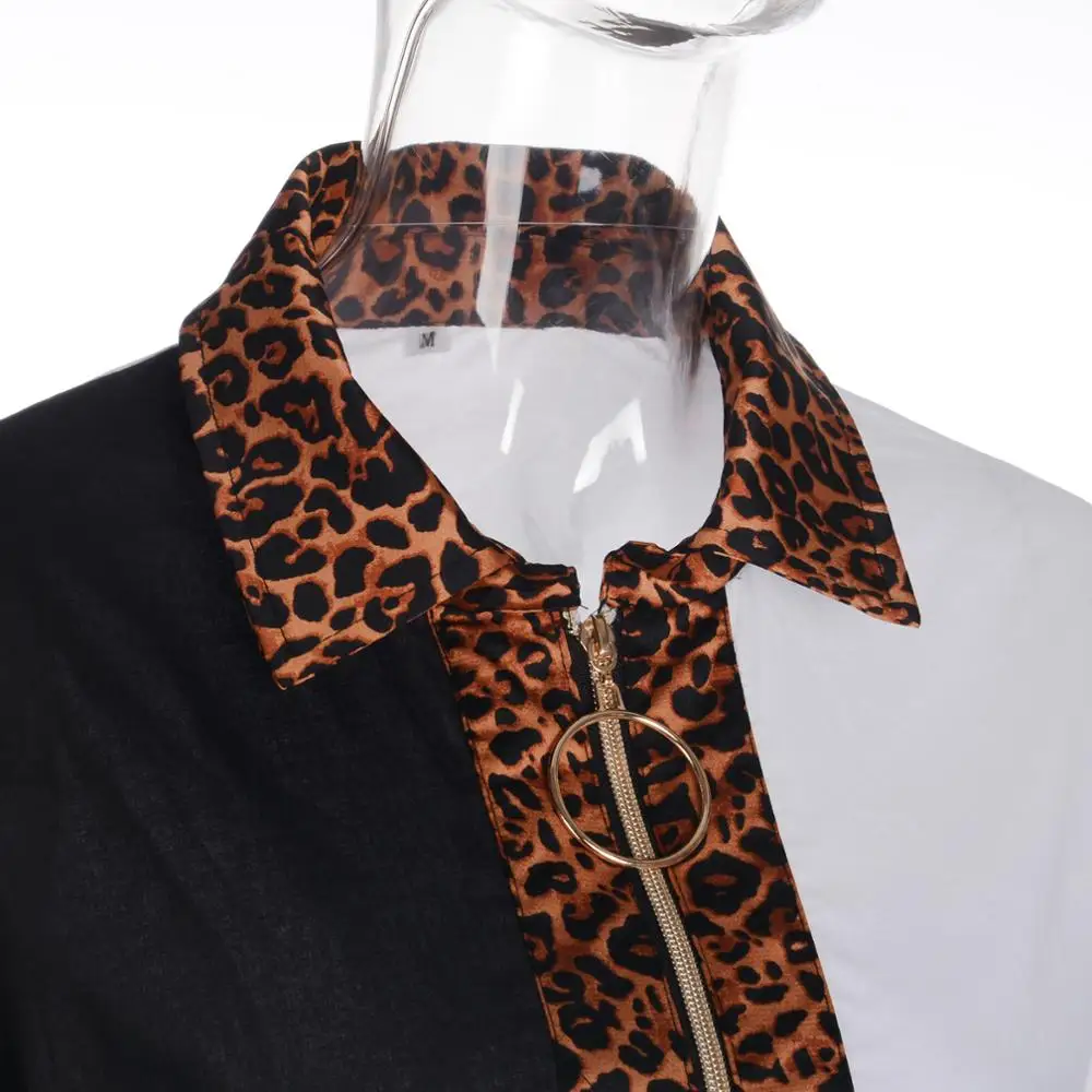 Повседневная леопардовая черная Лоскутная блуза рубашка Осенние женские