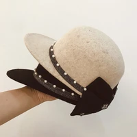 new fahsion black beige wool hats for women pearl band big bowknot winter cap cute lady girl outdoor snapback cap baseball cap