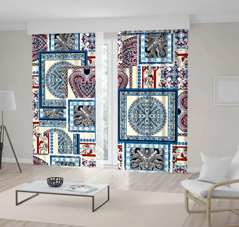 Занавес мозаичный стиль лоскутное одеяло узор цветочные мотивы винтажные