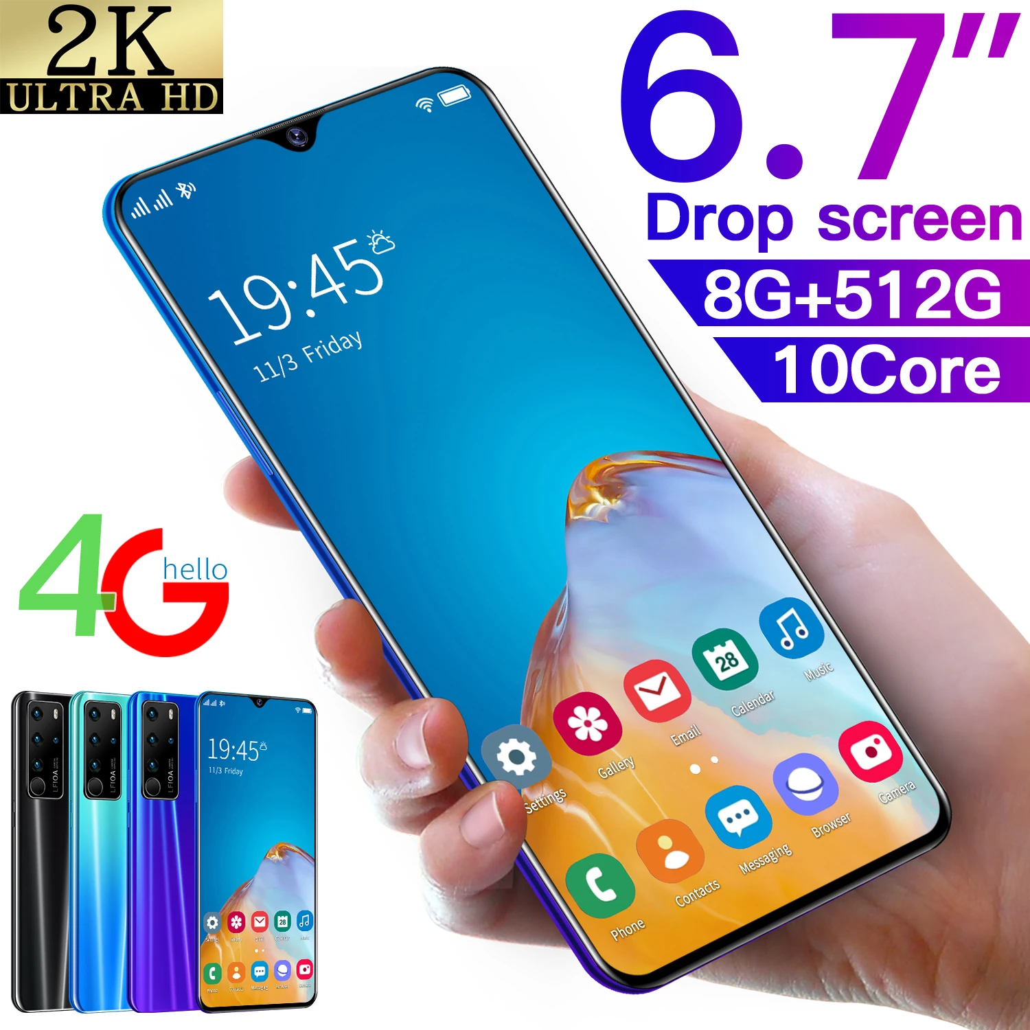 

Смартфон Телефон с экраном 6,7 дюйма, 12 Гб, 256 ГБ, 4G