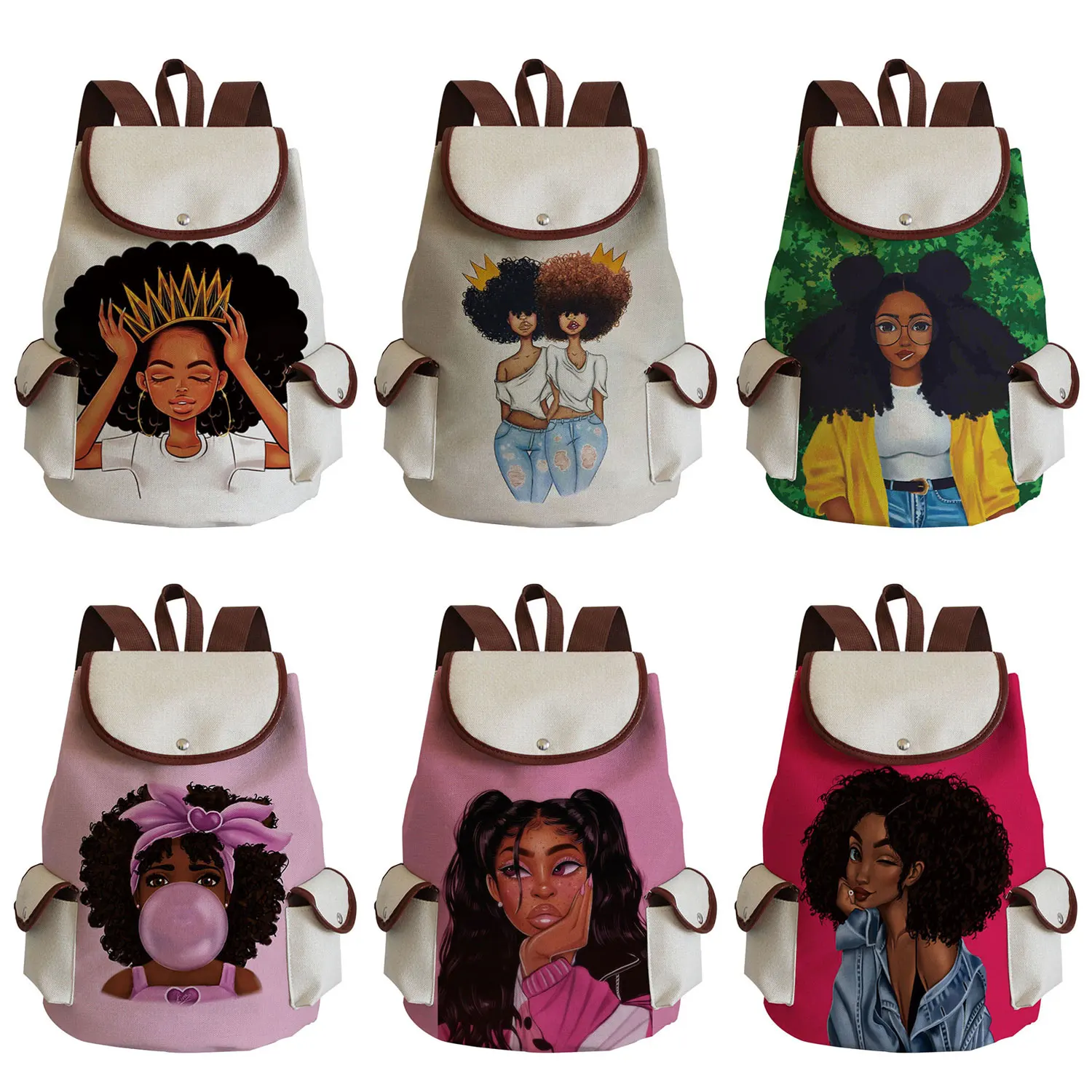 

New Afro Girl School Bags African Beauty Princess Girls Children Backpack For Teenager Brown Girl School Backpack kids Book Bag