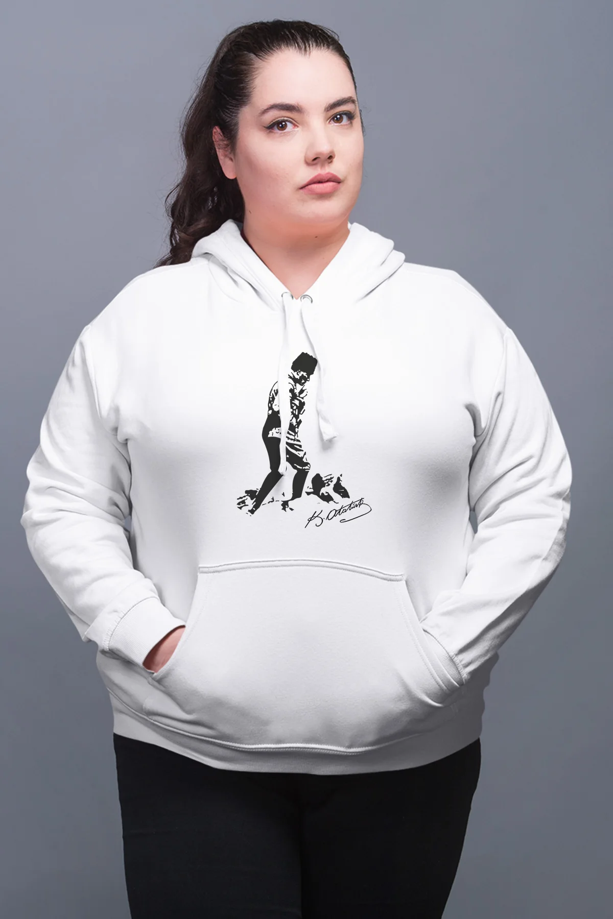 Женская белая толстовка с капюшоном Angemiel Wear Kemal ATATURK|Женские толстовки и свитшоты|