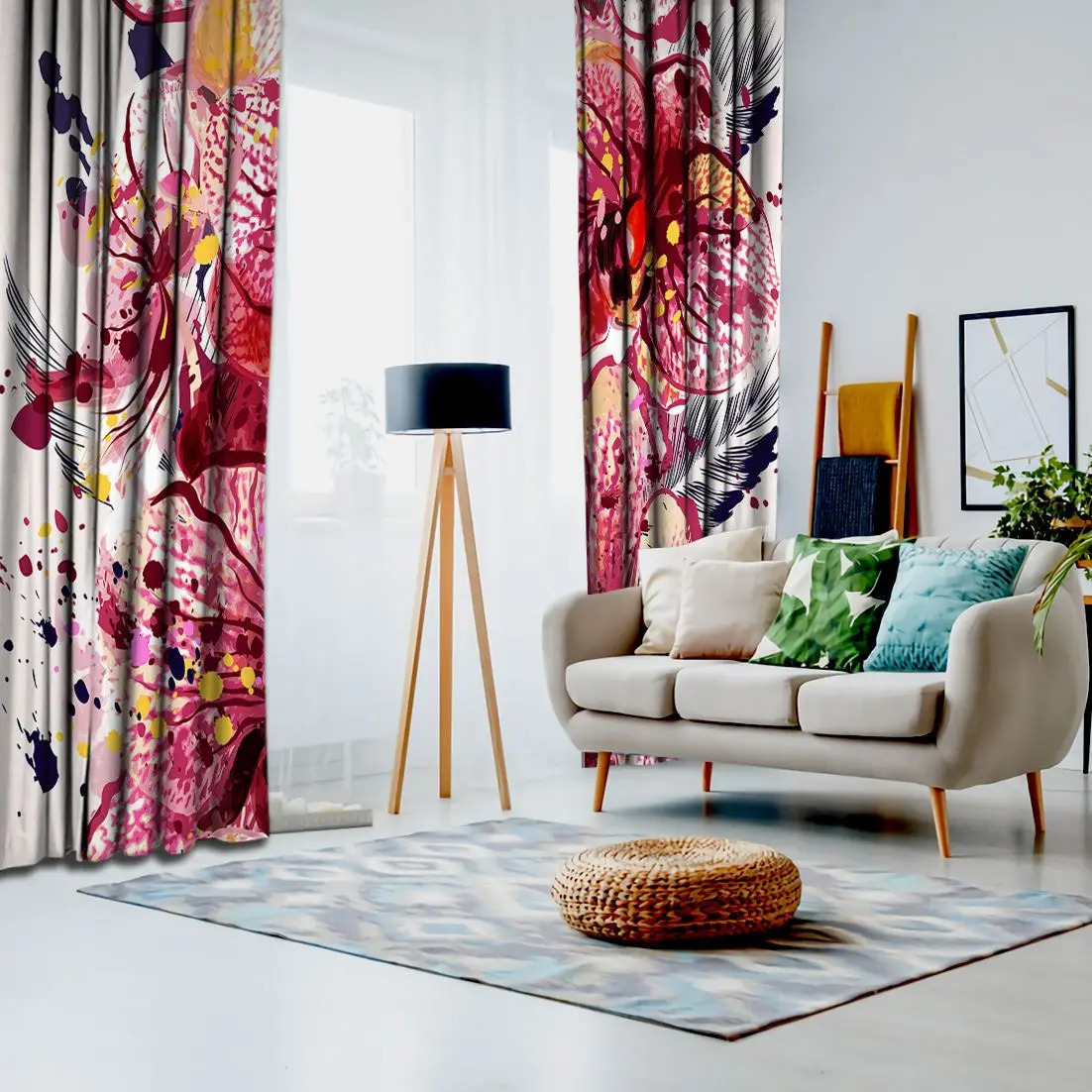 Штора Орхидея цветы краски брызги современный красочный акварельный стиль