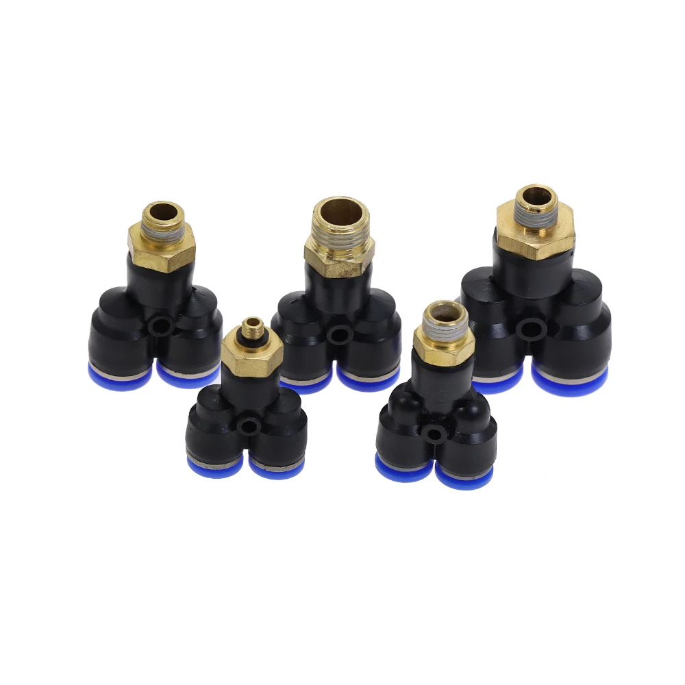 

1pc Pneumatic Fittings Y Type Tee Air Quick Connector PX4 6 8 10 12mm To Male Thread M5" 1/8" 1/4" 3/8" 1/2" Bsp Coupler