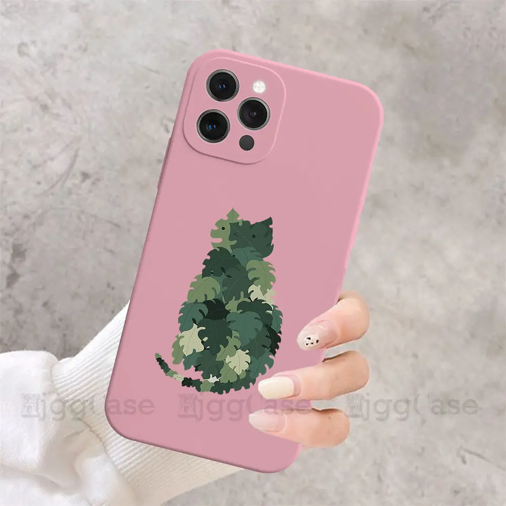 Мягкий силиконовый чехол с изображением кошки и растения для iphone 11 12 13 Pro Mini X XS Max XR