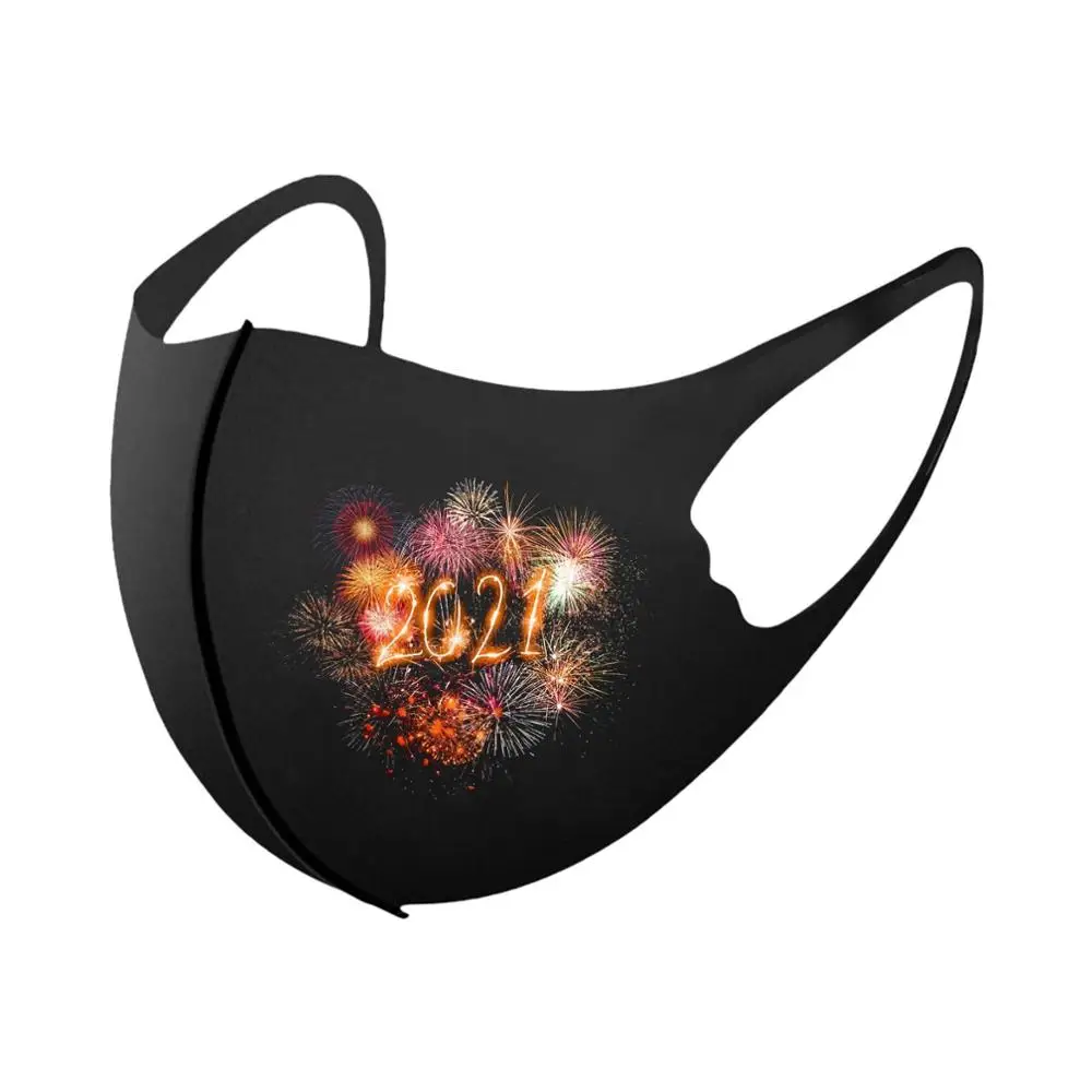 

2021 Cycling Mouth Cover Fashion Happy New Year Printed Ice Silk Mask To Protect Against Dusts And Haze Mask Mascarilla #
