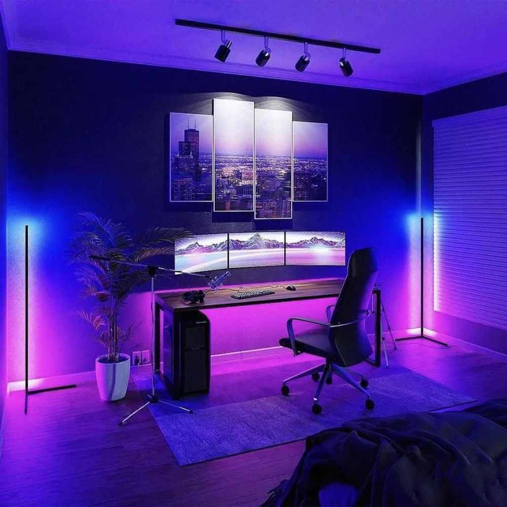 Nordic RGB Corner Floor Lamp Modern Simple LED Rod Floor Lamps for Living Room Bedroom Atmosphere Standing Indoor Light Fixtures