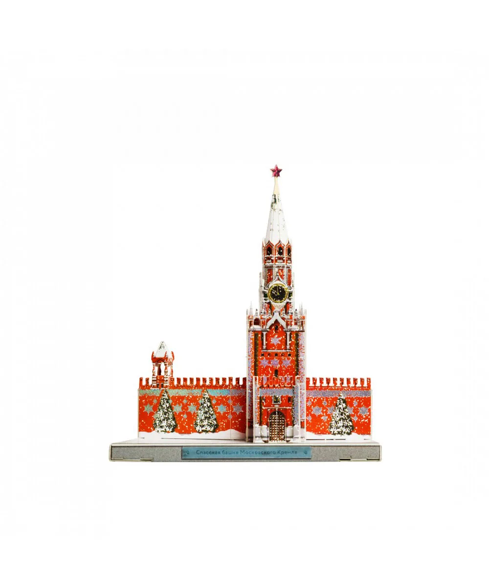 487-2 Спасская Башня Московского Кремля . С Новым годом. Модель из картона. Москва в