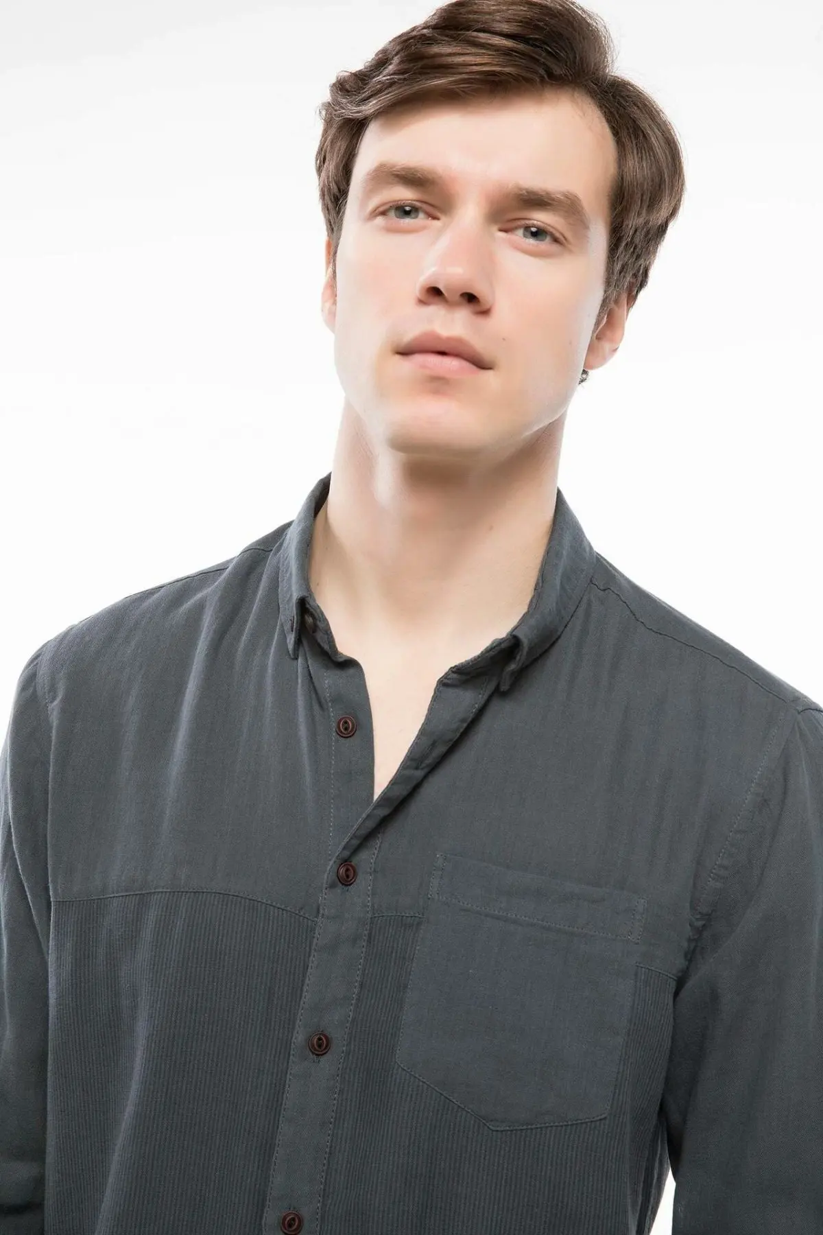 Дефакто Осенняя модная мужская хлопковая рубашка с отворотом и длинным рукавом