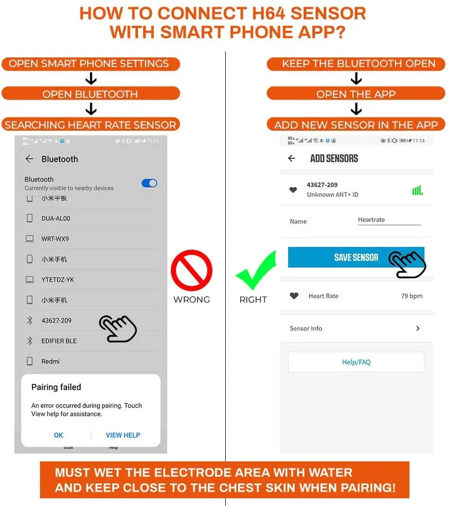 Нагрудный монитор сердечного ритма с ремешком для датчика протокол Ant +/Bluetooth -
