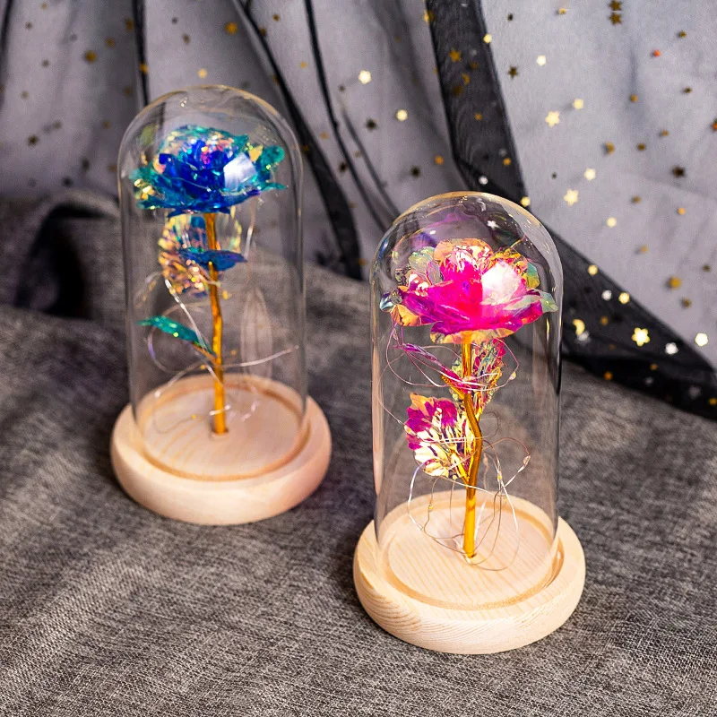 Вечная любовь 24K Золотая фольга Роза в стеклянном куполе светодиодный светильник