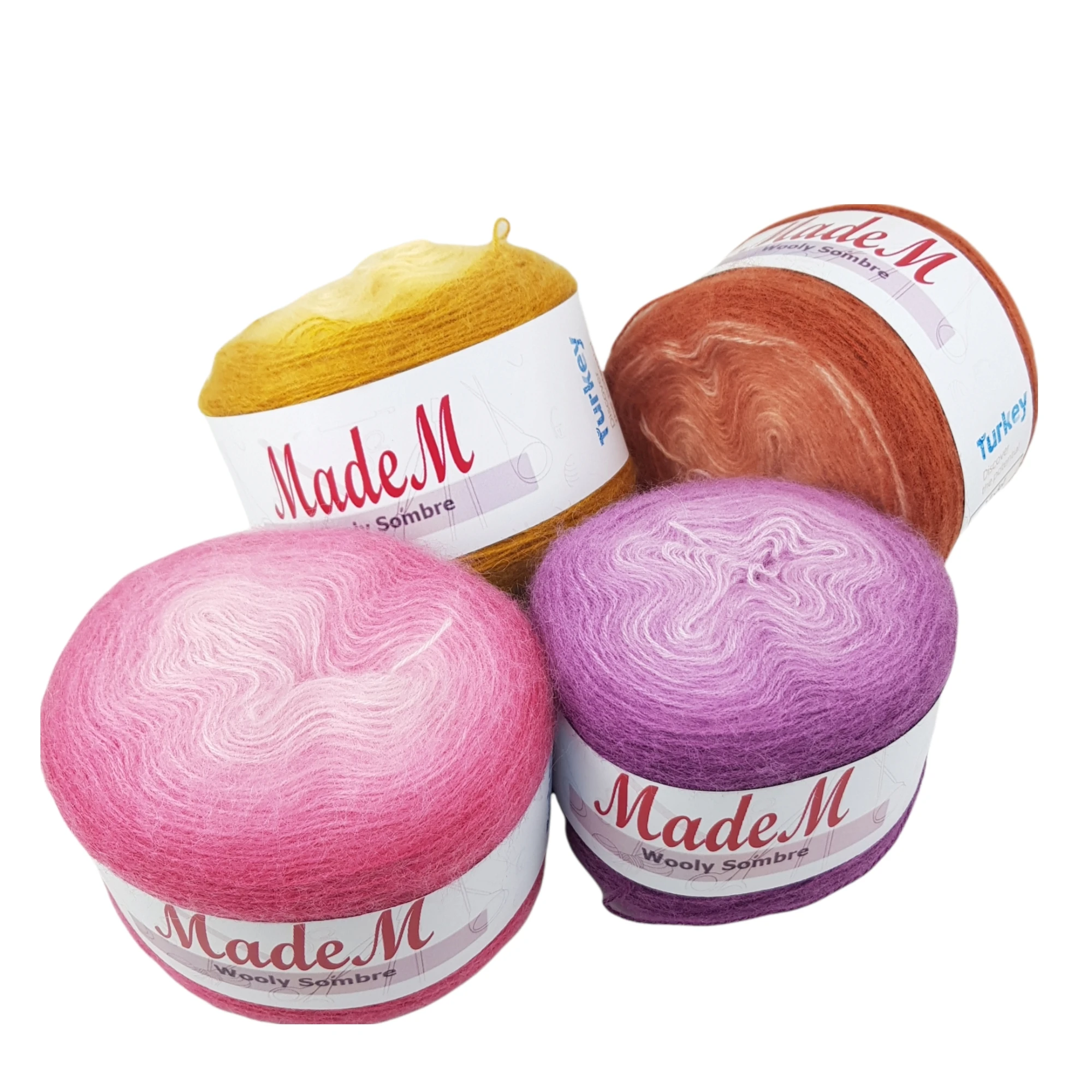 

MadeM Wooly Sombre Yarn Cake Gradient 100gr-550mt %20 Wool %80 Acrylic DIY Hand Crochet Knitting Wrap-Beanie-Sweater Ombre Batik