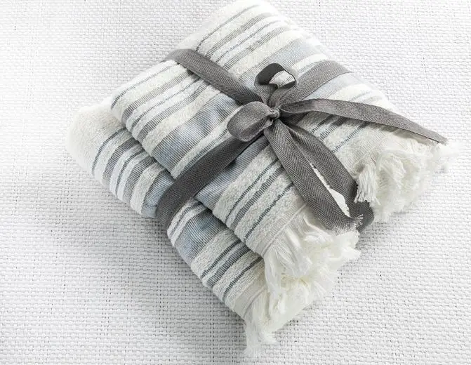 

English home retro striped 2 piece cotton bath towel set 50x85cm + 70x150cm ecru-blue