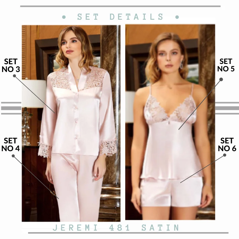 

JEREMI 481 6 Pieces Satin Silky Touch Sets Women, Bride Trousseau Dowry Sexy Robe Sleepwear, Kit Nightwear Pyjamas, Gift Turkish