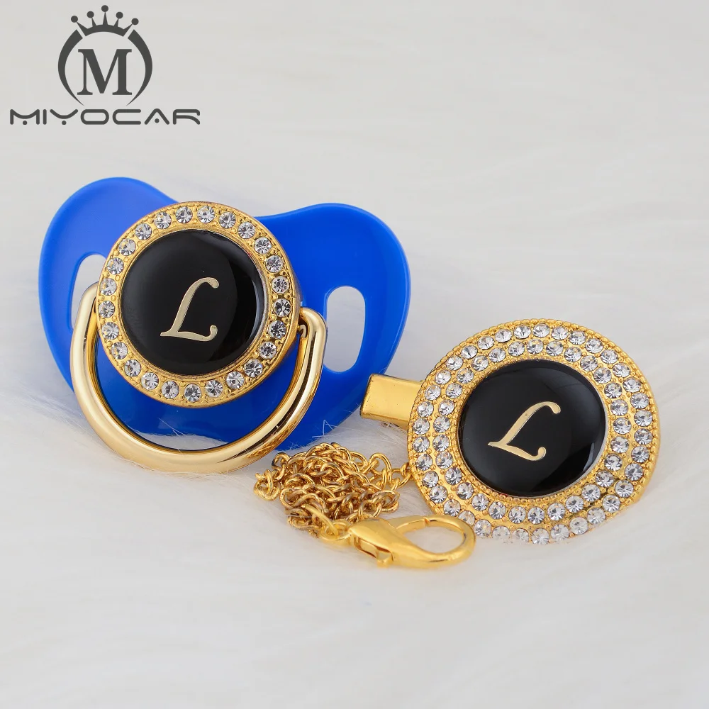 MIYOCAR уникальный дизайн имя инициалы буквенные L красивый bling соска и пустышка Клип BPA бесплатно пустышка bling уникальный дизайн LL