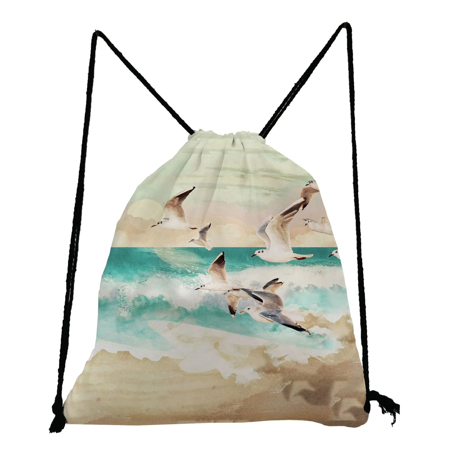 

Sea Seagull мешок с кулиской с принтом новый рюкзак унисекс в японском стиле Ukiyo-e, повседневная сумка с мягкой спинкой, вместительная сумка для хр...