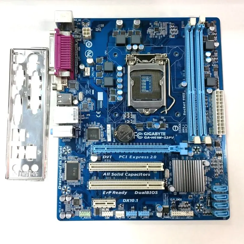 Материнская плата GIGABYTE GA H61M S2PV (LGA 1155 i3 i5 i7) H61 2*DDR3 VGA+DVI GLAN mATX б/у Полностью