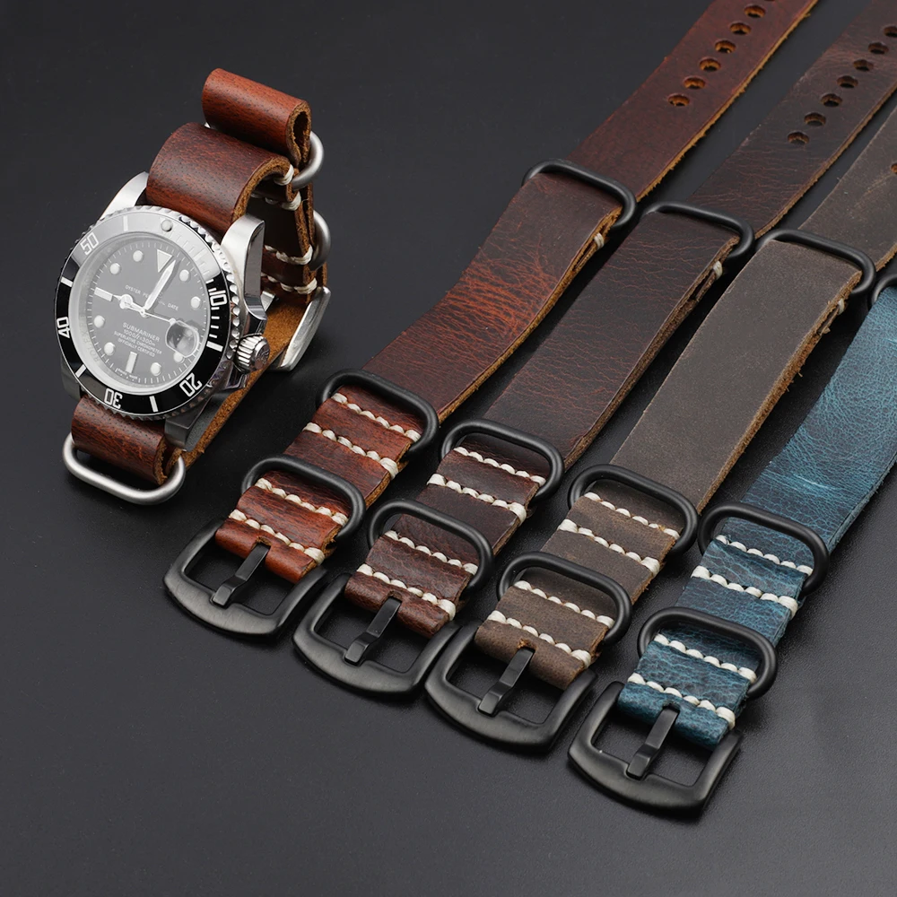 

Onthelevel Leather Nato Watch Strap 20mm 22mm 24mm Zulu Watch Band Blue Brown Coffee Colour Military Style Straps