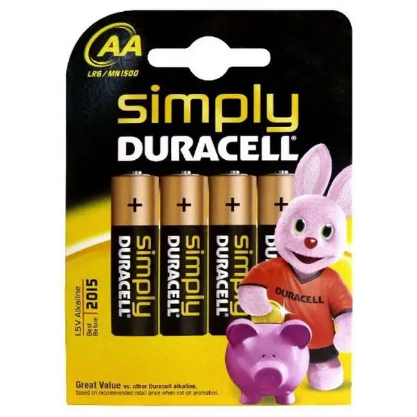 Щелочные батареи DURACELL просто DURSIMLR6P4B LR6 AA 1 5 V (4 шт) | Электроника