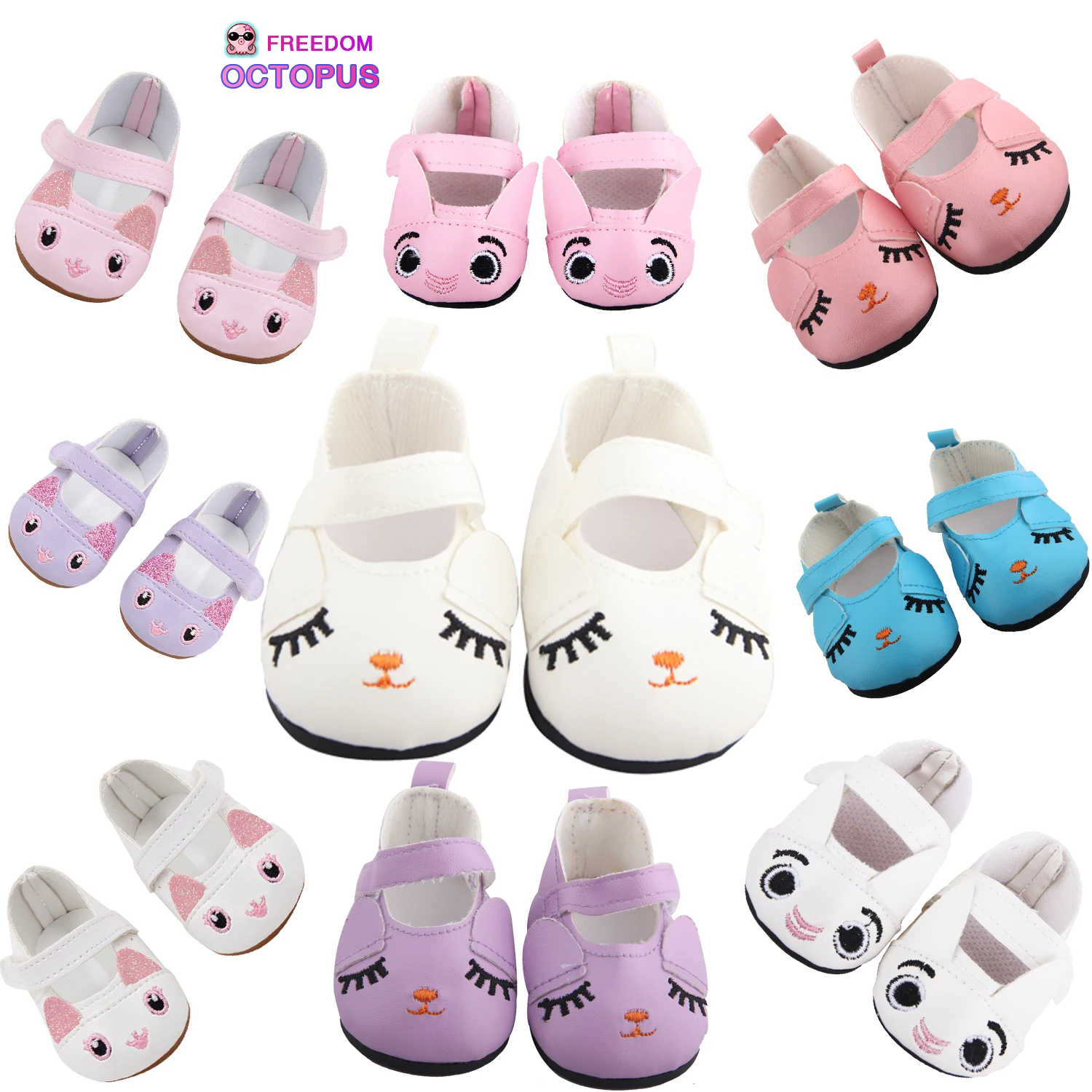 

Reaaly Cute American 18 Inch Girl Doll Shoes 12 Styles 7cm Embroidery Cartoon Mini Shoes For 43cm New Born,OG,Zapf,Russia Dolls