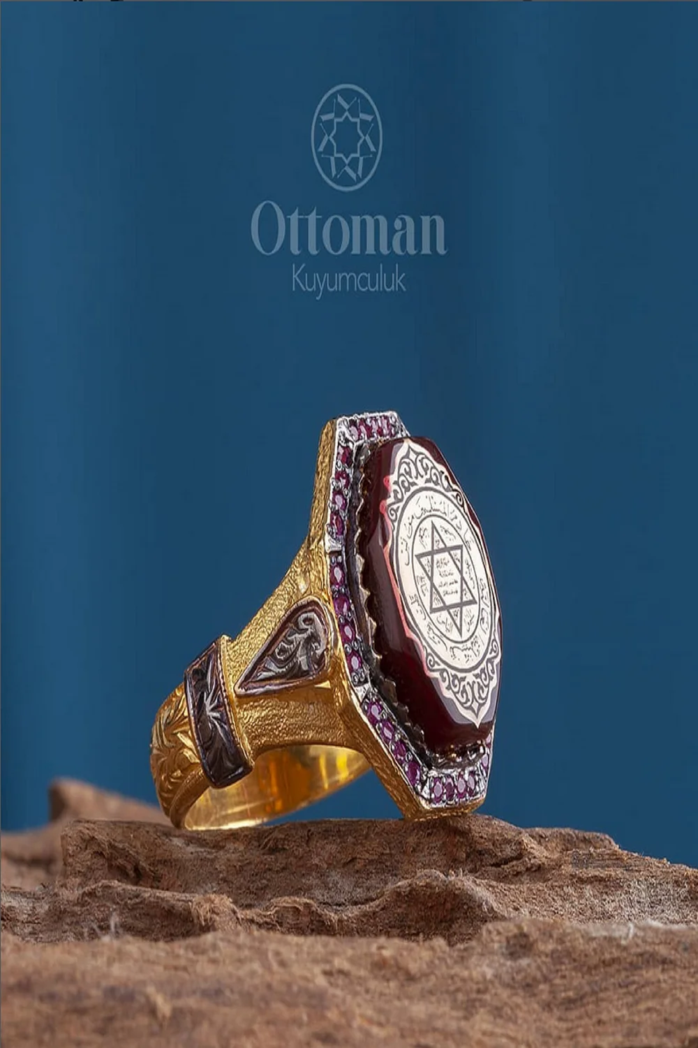 Red Solomon Seal Silver Women Ring Turkish Handmade Ottoman Ring Star of David Ring Amber Ring Red Amber Ring  İslamic Gift