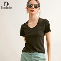 divinaladies short sleeve u neck tshirt for women 2022 summer new casual fashion lady solid t shirt top slim pullover clothes