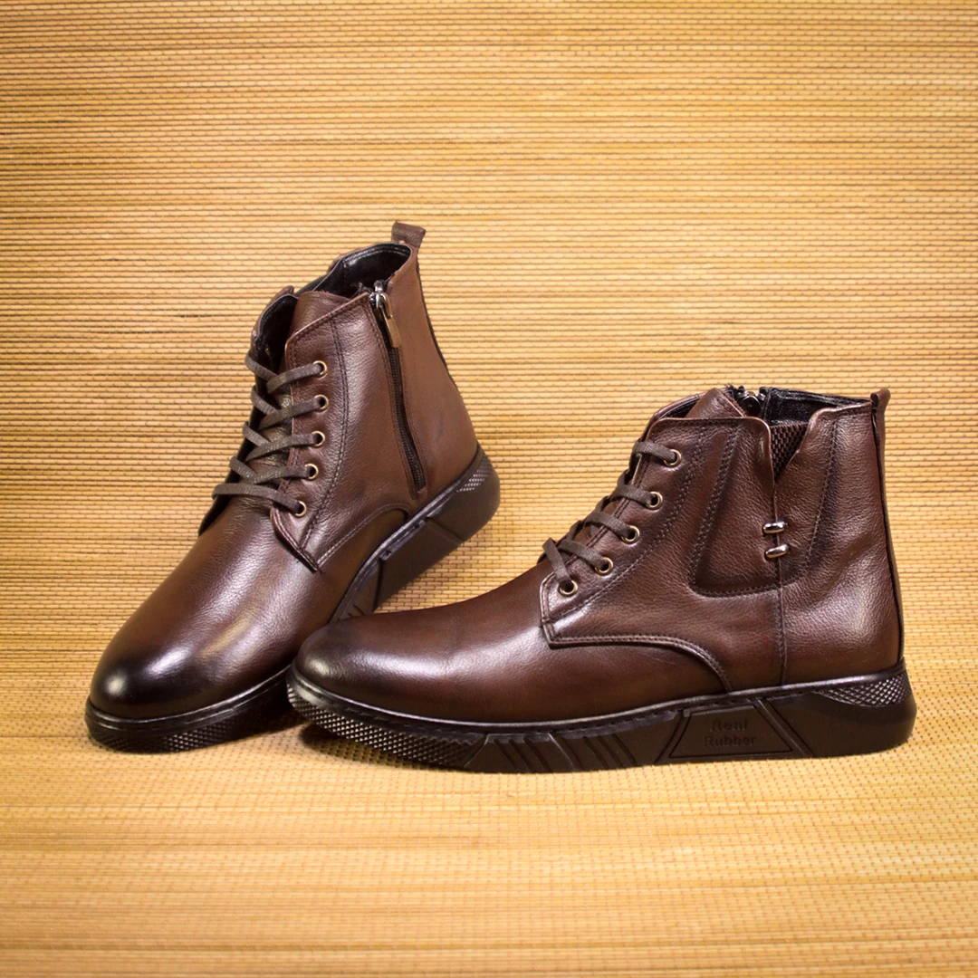 

High Sole Top Quality Surface Genuine Leather Handmade Style Mens Zipper Boots
