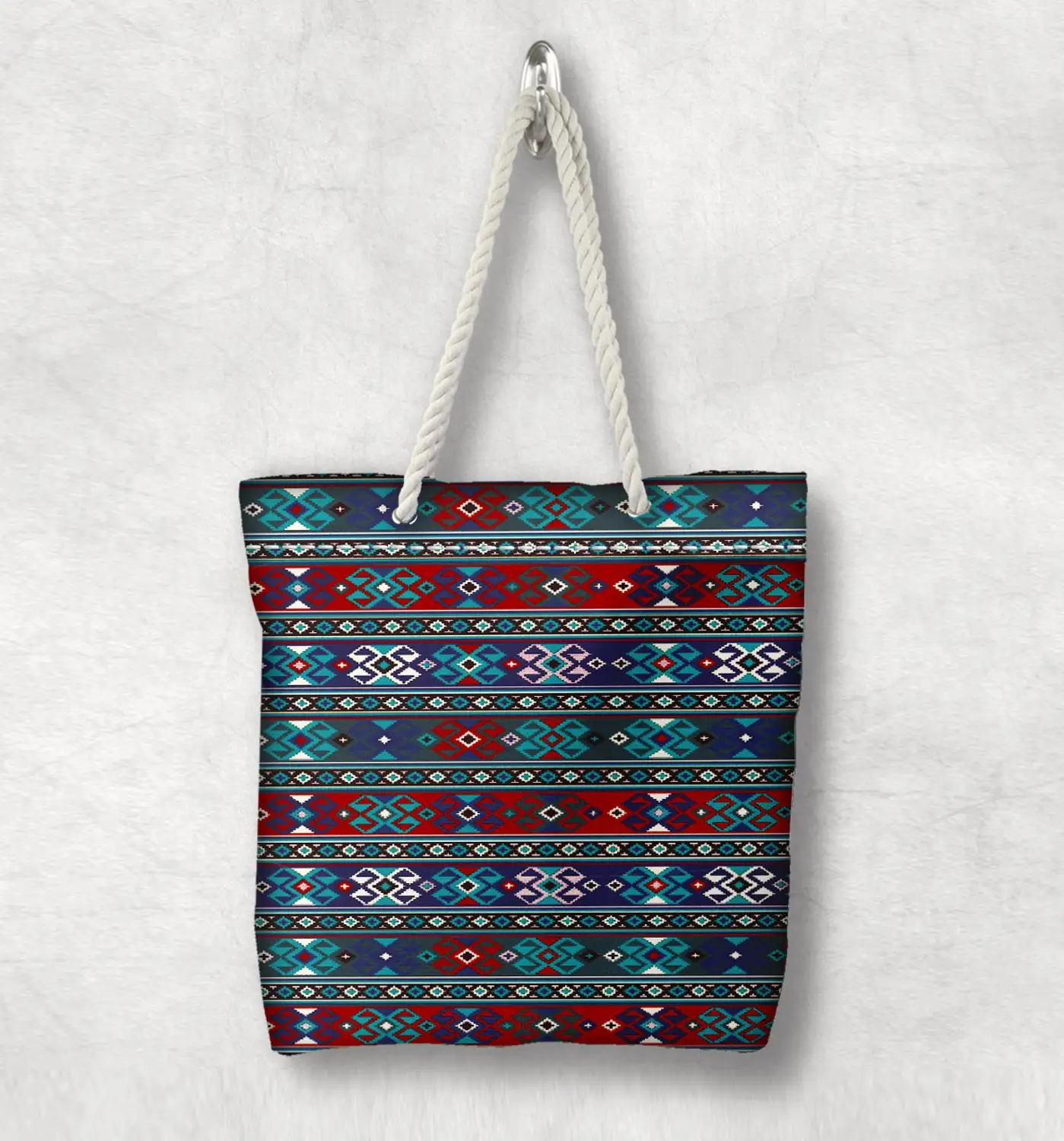 

Else Blue Red Vintage Authentic Anatolia New Fashion White Rope Handle Canvas Bag Cotton Canvas Zippered Tote Bag Shoulder Bag