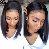 bob wig natural straight hair pre plucked with baby hair for black women hd full short bob wig lace front human hair wigs