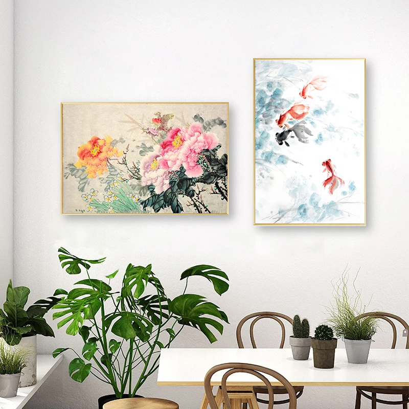 Картина на холсте с изображением азиатской рыбы постер украшение в традиционном