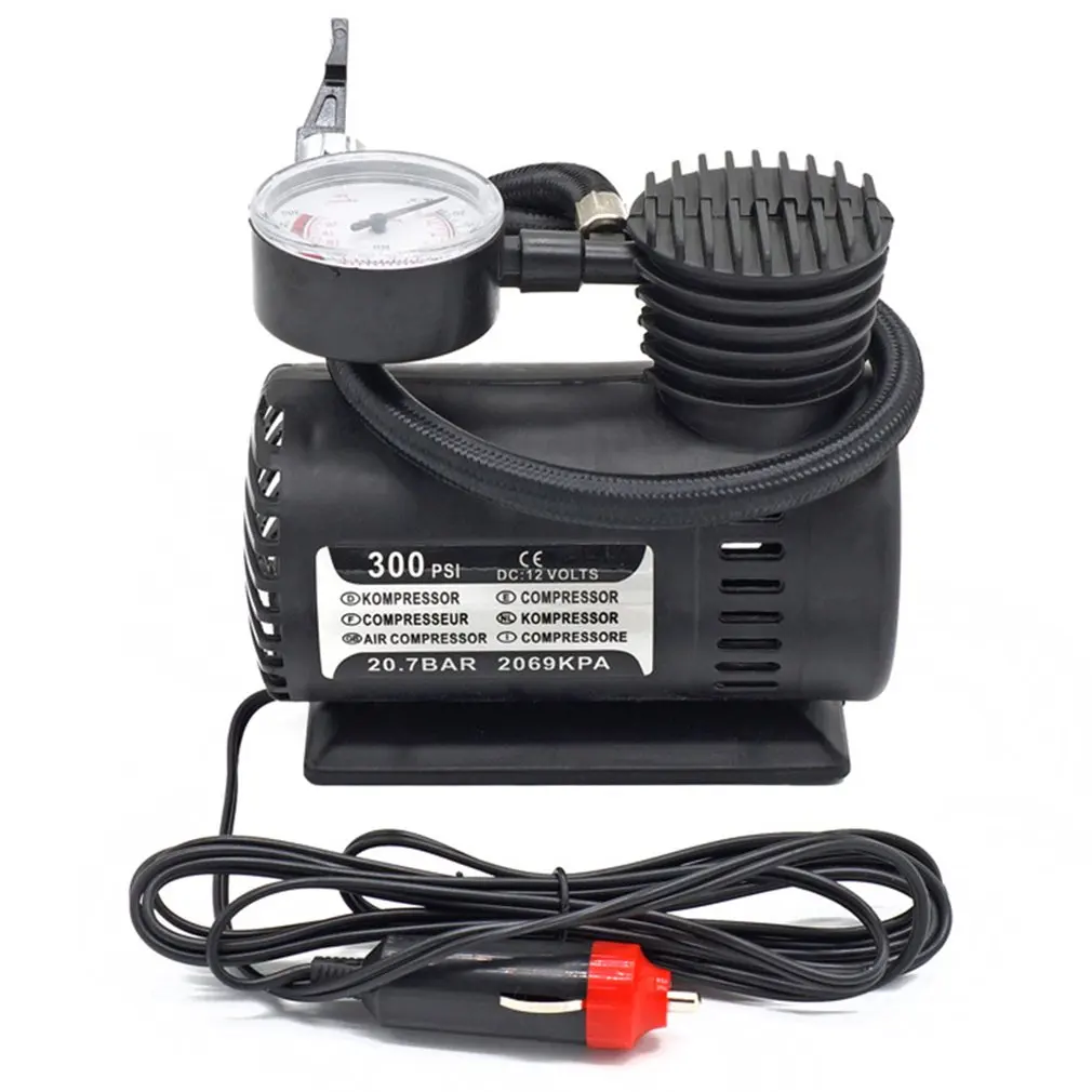 

Portable Electric Inflator Black 12V 300 PSI Mini Electric Air Compressor Kit Mini Car Tire Inflator For Ball Bicycle