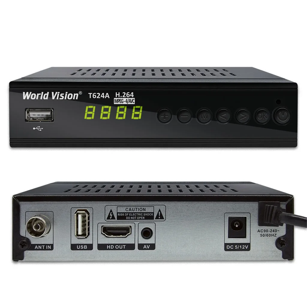Ресивер цифровой World Vision T624A эфирный DVB-T DVB-T2 DVB-C метал HDMI HD IPTV USBx2 H.264 | Электроника
