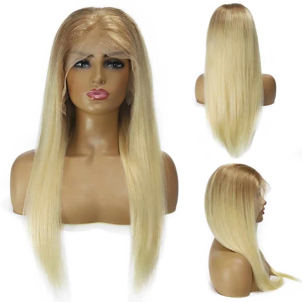 Ombre Blonde Lace Front Wig Straight Glueless 613 13x4x1 Pre Plucked T Part Frontal Brazilian Virgin Human Hair Wigs For Women