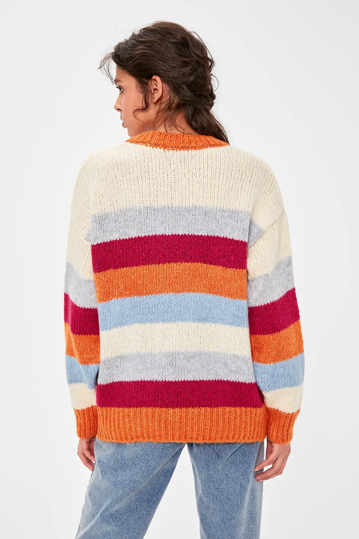 Трикотажный свитер в полоску с оранжевым велосипедным воротником TWOAW20KZ0205 |
