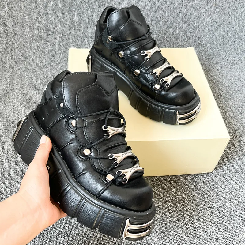 Punk Style Women Sneakers 6cm Platform Shoes Woman Creepers Female Casual Flats Metal Decoration Thick Bottom Women Tennis Shoes